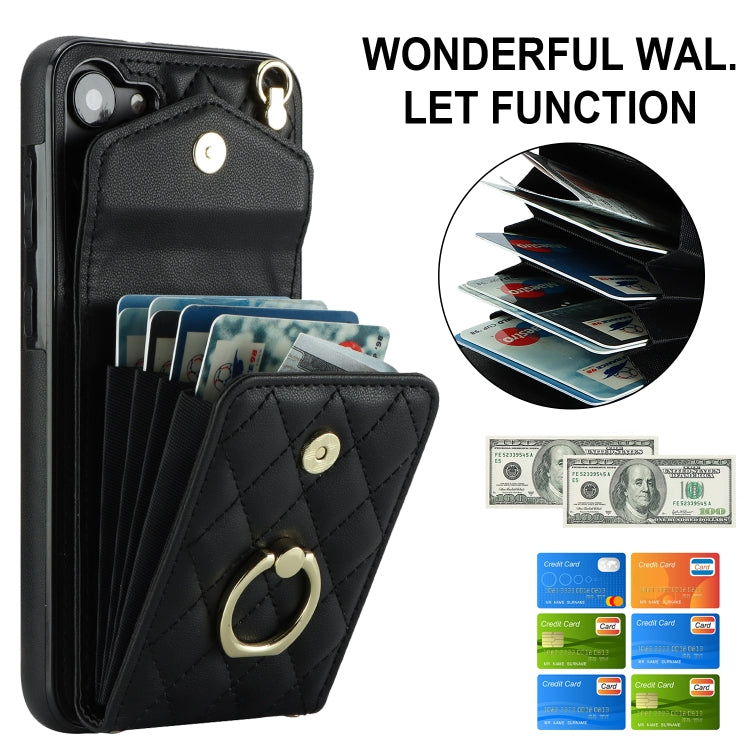 For Samsung Galaxy A54 5G Rhombic Texture Card Bag Phone Case with Long Lanyard(Black) by buy2fix