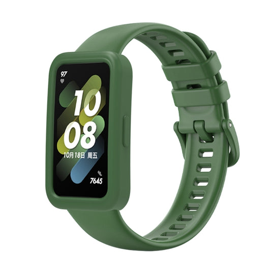 For Huawei Band 8 Silicone Protective Case + Silicone Watch Band Kit(Green) by buy2fix