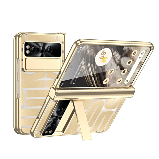 For Google Pixel Fold Integrated Electroplating Folding Phone Case with Pen Slot & Hinge(Gold) by buy2fix