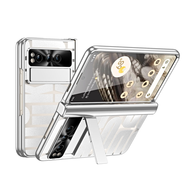 For Google Pixel Fold Integrated Electroplating Folding Phone Case with Pen Slot & Hinge(Silver) by buy2fix