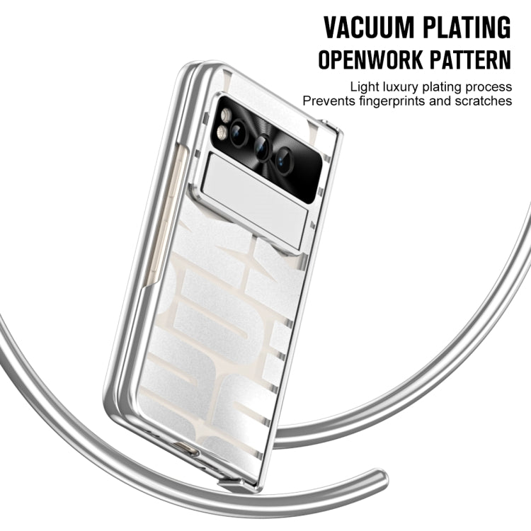 For Google Pixel Fold Integrated Electroplating Folding Phone Case with Pen Slot & Hinge(Silver) by buy2fix