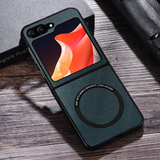 For Samsung Galaxy Z Flip5 Magsafe Magnetic Ring Leather Texture Phone Case(Green) - Galaxy Z Flip5 Cases by buy2fix | Online Shopping UK | buy2fix