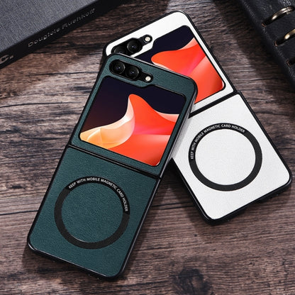 For Samsung Galaxy Z Flip5 Magsafe Magnetic Ring Leather Texture Phone Case(Black) - Galaxy Z Flip5 Cases by buy2fix | Online Shopping UK | buy2fix