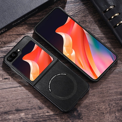 For Samsung Galaxy Z Flip5 Magsafe Magnetic Ring Leather Texture Phone Case(Black) - Galaxy Z Flip5 Cases by buy2fix | Online Shopping UK | buy2fix