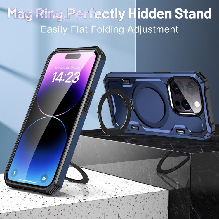 For iPhone 12 / 12 Pro Patronus MagSafe Magnetic Holder Phone Case(Navy Blue) by buy2fix