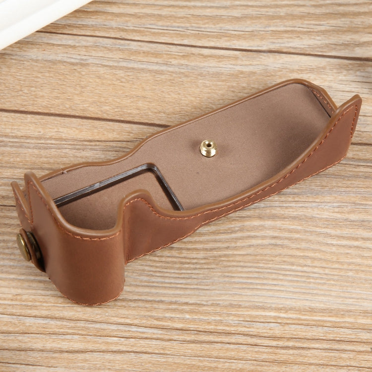 For Canon EOS R50 1/4 inch Thread PU Leather Camera Half Case Base(Coffee) by buy2fix