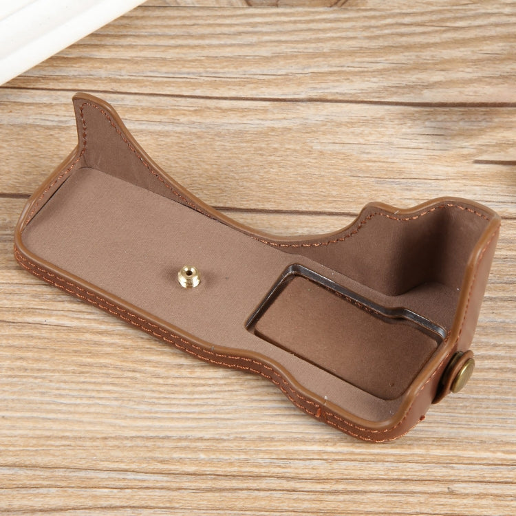 For Canon EOS R50 1/4 inch Thread PU Leather Camera Half Case Base(Coffee) by buy2fix