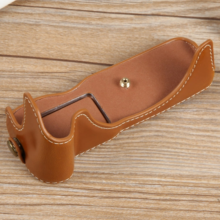 For Canon EOS R50 1/4 inch Thread PU Leather Camera Half Case Base(Brown) by buy2fix