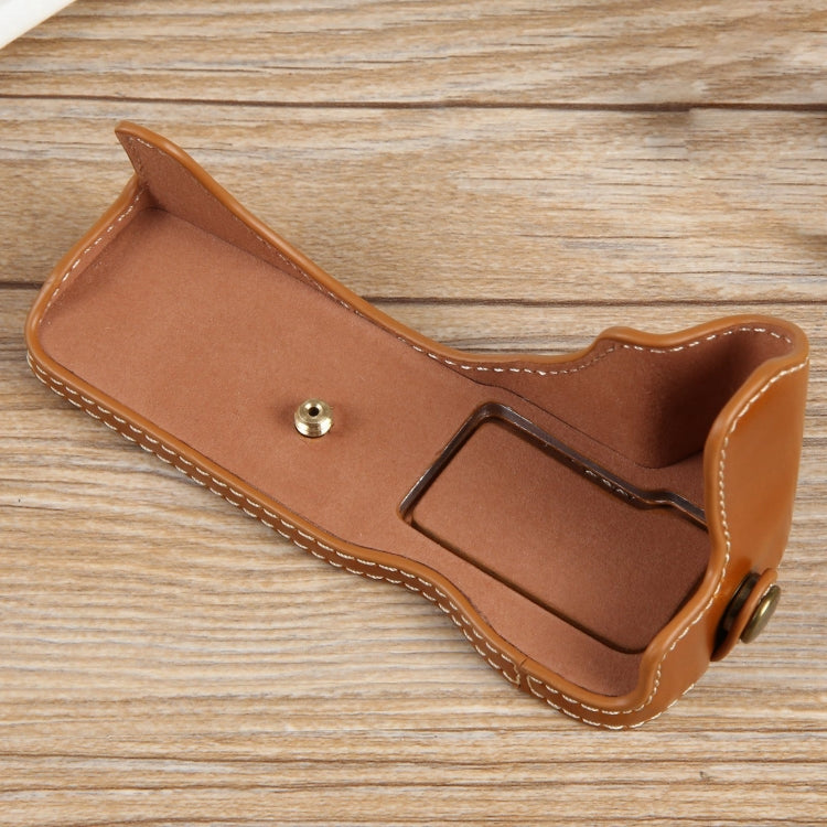 For Canon EOS R50 1/4 inch Thread PU Leather Camera Half Case Base(Brown) by buy2fix