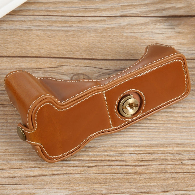 For Canon EOS R50 1/4 inch Thread PU Leather Camera Half Case Base(Brown) by buy2fix