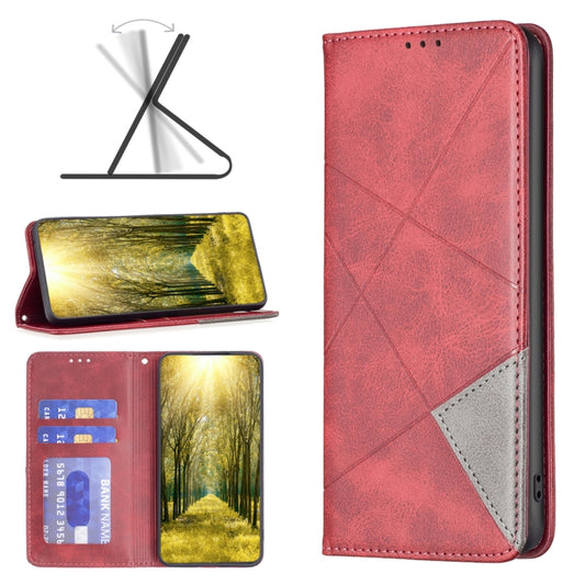 For Motorola Edge 40 Rhombus Texture Magnetic Leather Phone Case(Red) by buy2fix