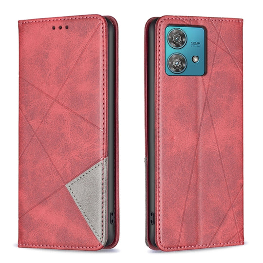 For Motorola Edge 40 Neo Rhombus Texture Magnetic Leather Phone Case(Red)