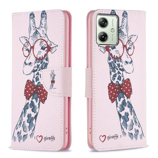 For Motorola Moto G54 5G EU Edition Colored Drawing Pattern Leather Phone Case(Giraffe)