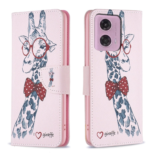 For Motorola Moto G34 5G / G45 5G Colored Drawing Pattern Leather Phone Case(Giraffe)