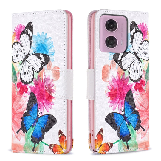 For Motorola Moto G34 5G / G45 5G Colored Drawing Pattern Leather Phone Case(Butterflies)