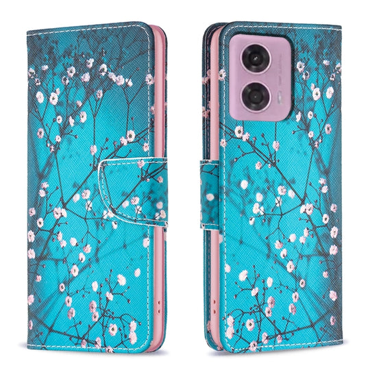 For Motorola Moto G34 5G / G45 5G Colored Drawing Pattern Leather Phone Case(Plum Blossom)