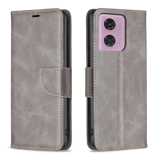 For Motorola Moto G24 / E14 / G04 Lambskin Texture Pure Color Flip Leather Phone Case(Grey)