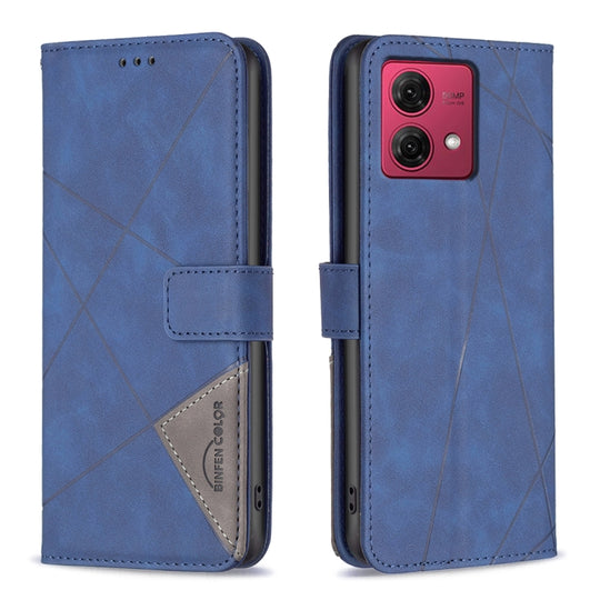 For Motorola Moto G84 5G Magnetic Buckle Rhombus Texture Leather Phone Case(Blue)