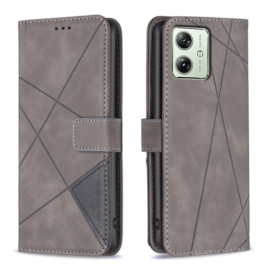 For Motorola Moto G54 5G EU Edition Magnetic Buckle Rhombus Texture Leather Phone Case(Grey) by buy2fix