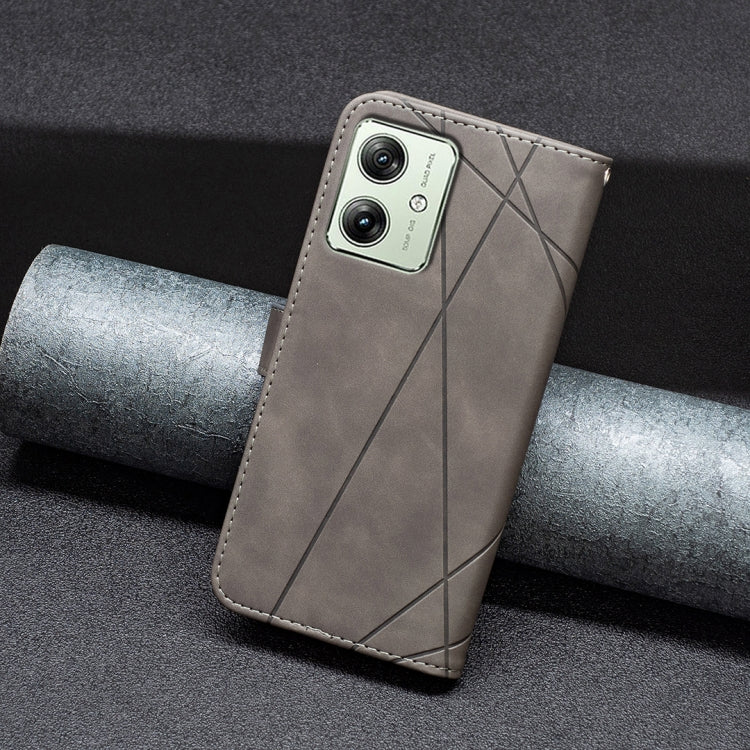 For Motorola Moto G54 5G EU Edition Magnetic Buckle Rhombus Texture Leather Phone Case(Grey) by buy2fix