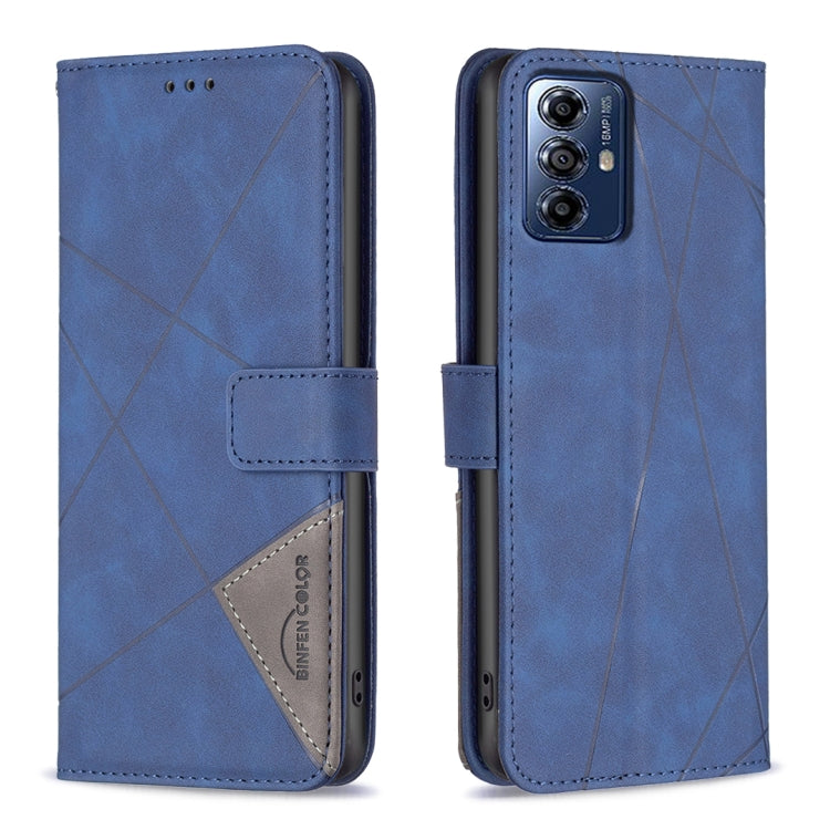 For Motorola Moto G Play 2024 Magnetic Buckle Rhombus Texture Leather Phone Case(Blue) by buy2fix