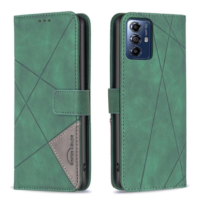 For Motorola Moto G Play 2024 Magnetic Buckle Rhombus Texture Leather Phone Case(Green) by buy2fix