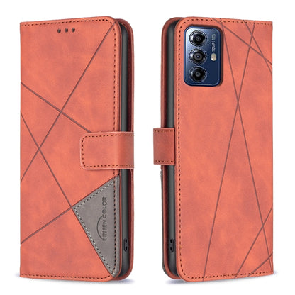 For Motorola Moto G Play 2024 Magnetic Buckle Rhombus Texture Leather Phone Case(Brown) by buy2fix