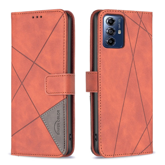 For Motorola Moto G Play 2024 Magnetic Buckle Rhombus Texture Leather Phone Case(Brown) by buy2fix