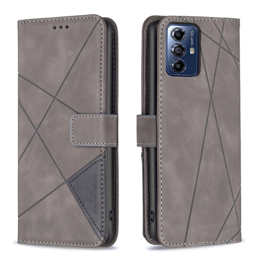 For Motorola Moto G Play 2024 Magnetic Buckle Rhombus Texture Leather Phone Case(Grey) by buy2fix