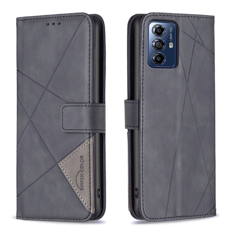 For Motorola Moto G Play 2024 Magnetic Buckle Rhombus Texture Leather Phone Case(Black) by buy2fix