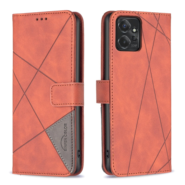For Motorola Moto G Power 5G 2024 Magnetic Buckle Rhombus Texture Leather Phone Case(Brown) by buy2fix