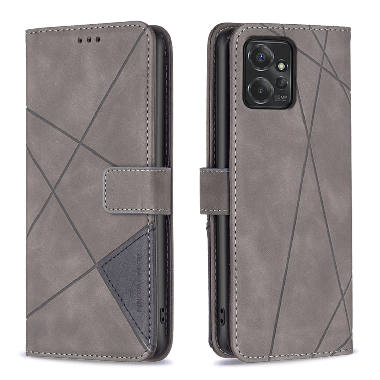 For Motorola Moto G Power 5G 2024 Magnetic Buckle Rhombus Texture Leather Phone Case(Grey) by buy2fix