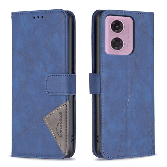For Motorola Moto G34 5G / G45 5G Magnetic Buckle Rhombus Texture Leather Phone Case(Blue)