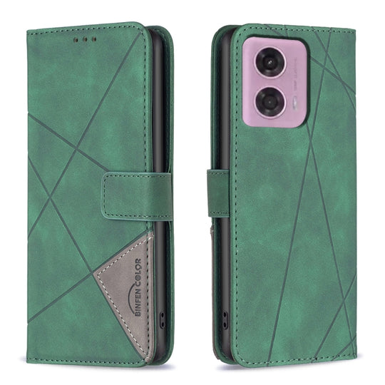 For Motorola Moto G34 5G / G45 5G Magnetic Buckle Rhombus Texture Leather Phone Case(Green)