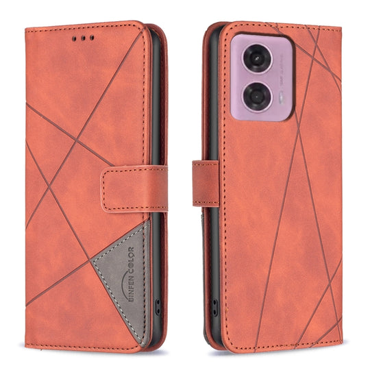 For Motorola Moto G34 5G / G45 5G Magnetic Buckle Rhombus Texture Leather Phone Case(Brown)