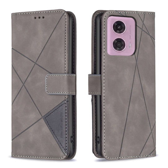 For Motorola Moto G34 5G / G45 5G Magnetic Buckle Rhombus Texture Leather Phone Case(Grey)