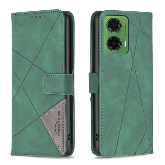 For Motorola Moto G35 Magnetic Buckle Rhombus Texture Leather Phone Case(Green)