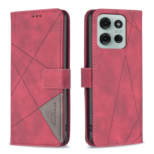 For Motorola Moto G75 5G Magnetic Buckle Rhombus Texture Leather Phone Case(Red)