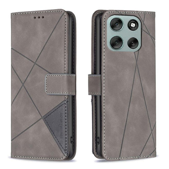 For Motorola Moto G56 5G Magnetic Buckle Rhombus Texture Leather Phone Case(Grey)