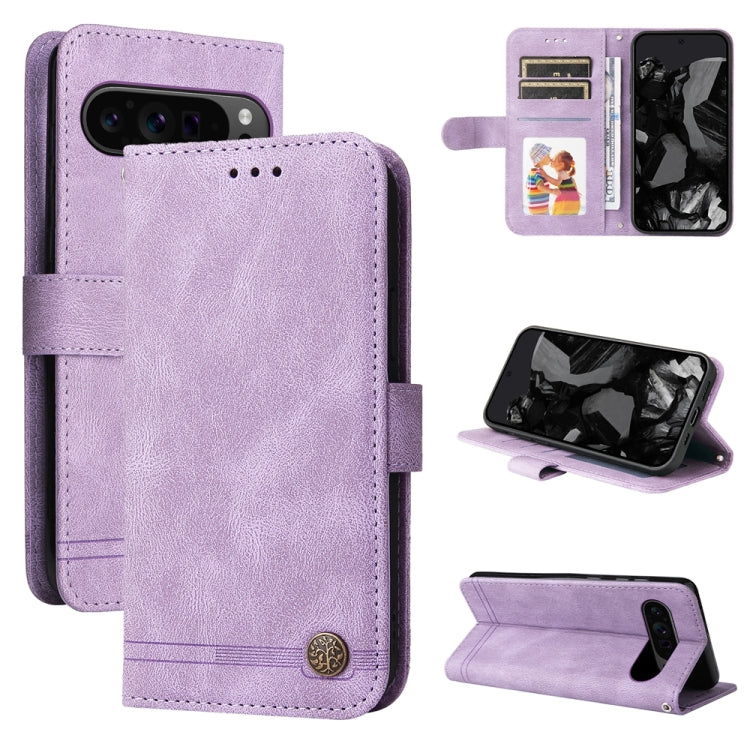 For Google Pixel 9 Pro Skin Feel Life Tree Metal Button Leather Phone Case(Purple) by buy2fix