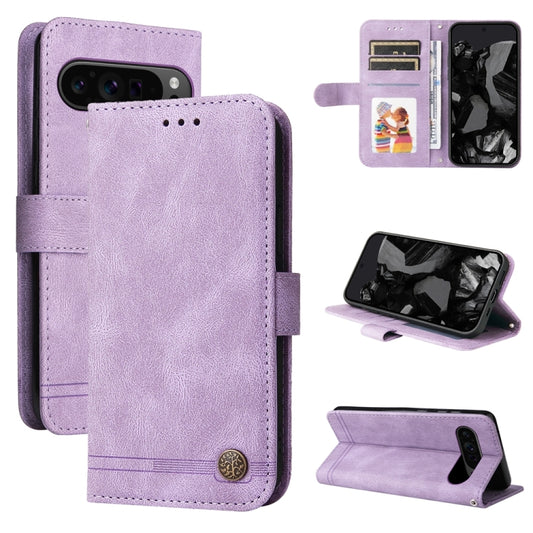 For Google Pixel 9 Pro Skin Feel Life Tree Metal Button Leather Phone Case(Purple) by buy2fix