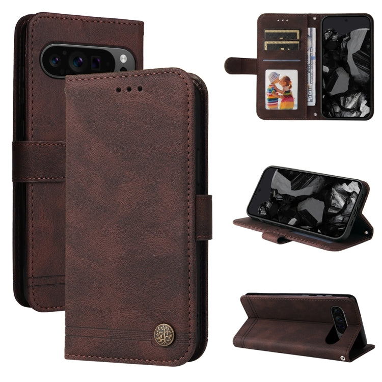 For Google Pixel 9 Pro Skin Feel Life Tree Metal Button Leather Phone Case(Brown) by buy2fix