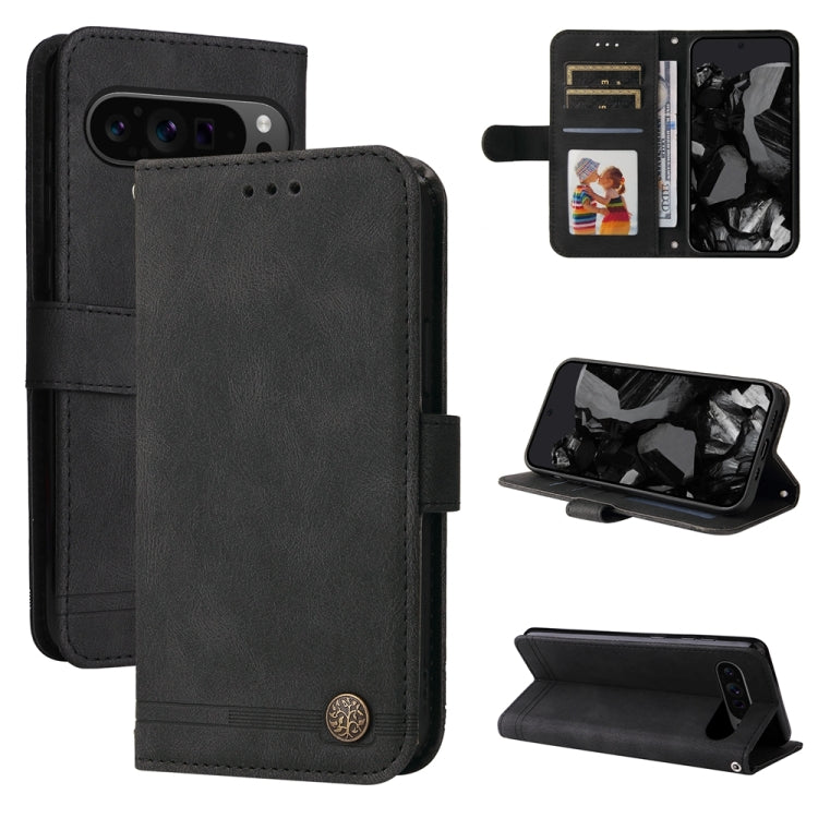 For Google Pixel 9 Pro Skin Feel Life Tree Metal Button Leather Phone Case(Black) by buy2fix