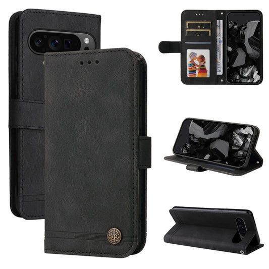 For Google Pixel 9 Pro Skin Feel Life Tree Metal Button Leather Phone Case(Black) by buy2fix