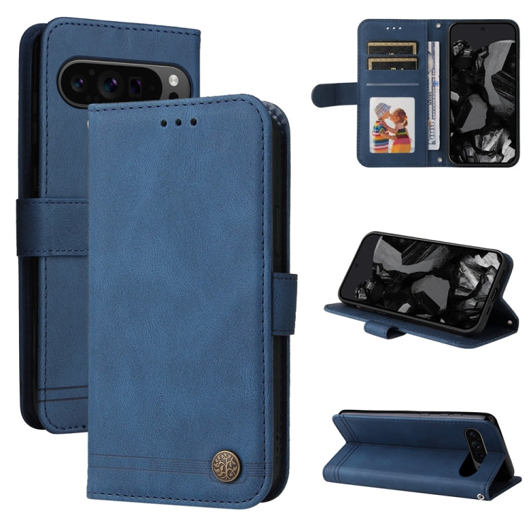 For Google Pixel 9 Pro Skin Feel Life Tree Metal Button Leather Phone Case(Blue) by buy2fix
