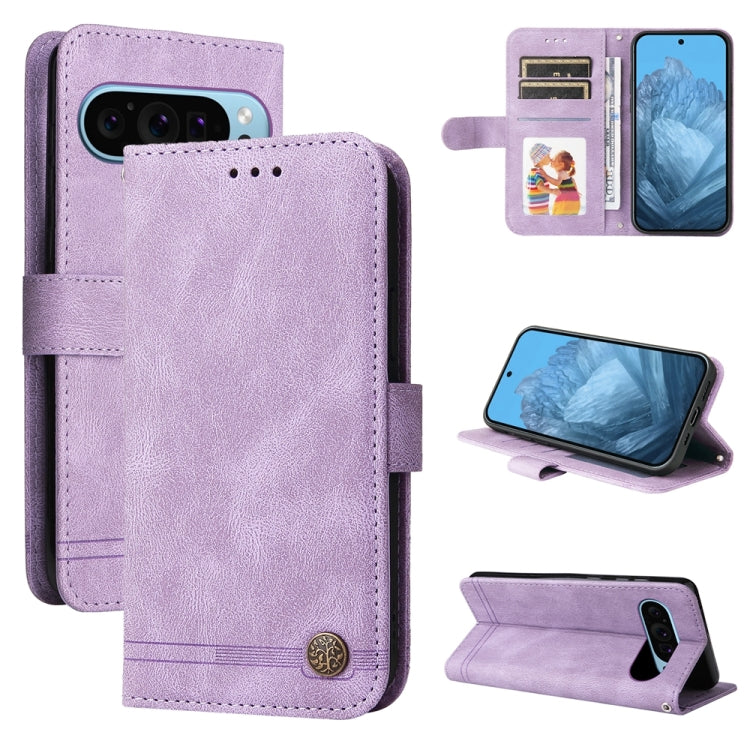 For Google Pixel 9 Skin Feel Life Tree Metal Button Leather Phone Case(Purple) by buy2fix