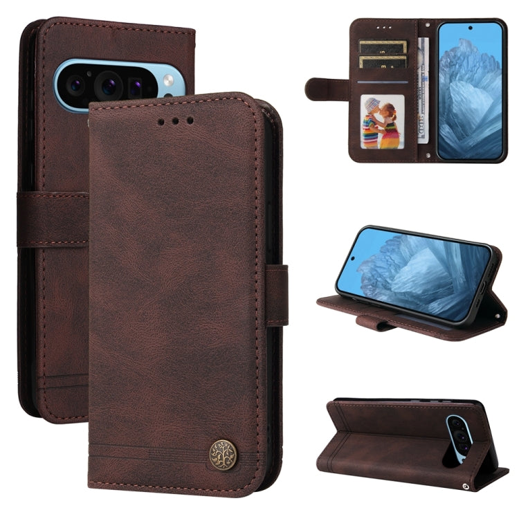 For Google Pixel 9 Skin Feel Life Tree Metal Button Leather Phone Case(Brown) by buy2fix