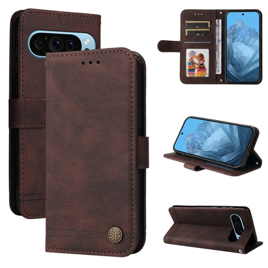 For Google Pixel 9 Skin Feel Life Tree Metal Button Leather Phone Case(Brown) by buy2fix