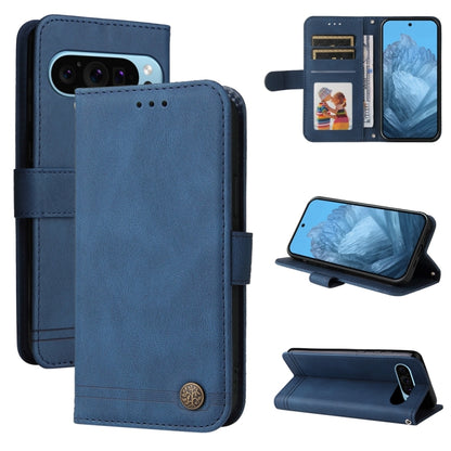 For Google Pixel 9 Skin Feel Life Tree Metal Button Leather Phone Case(Blue) by buy2fix