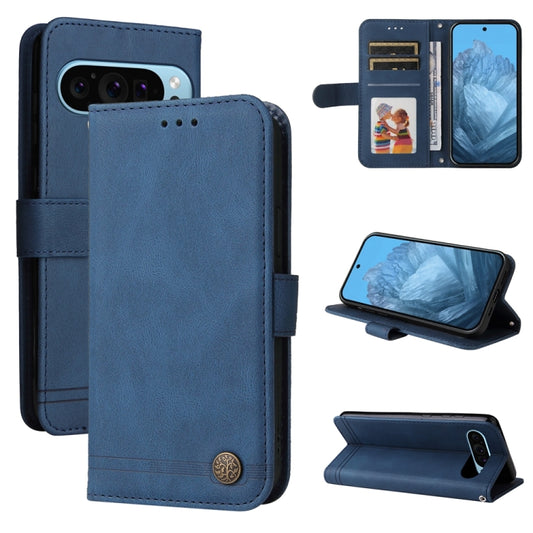 For Google Pixel 9 Skin Feel Life Tree Metal Button Leather Phone Case(Blue) by buy2fix